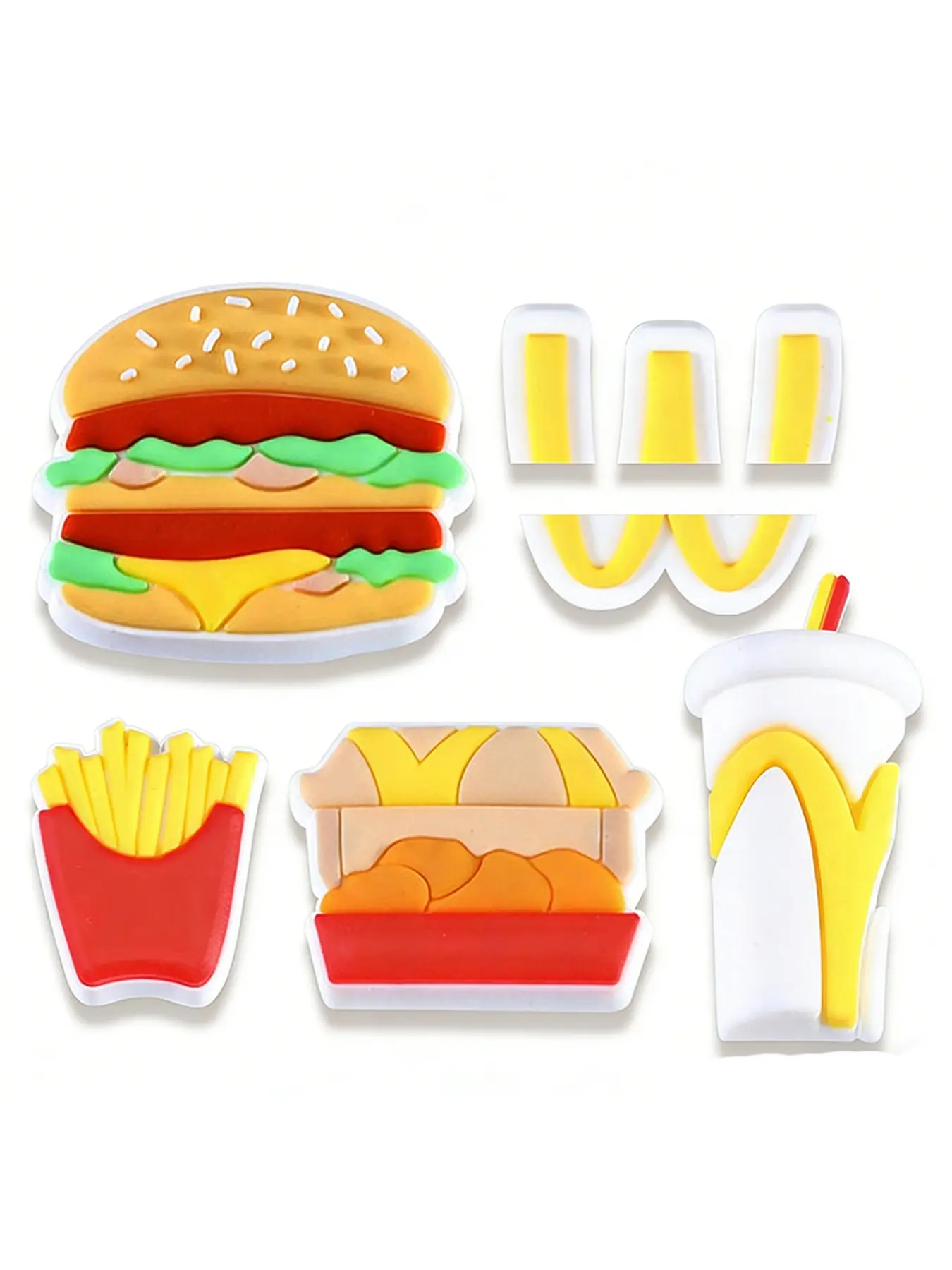 5pcs Cartoon Burger Fries Mcdonald's Food PVC Shoe Accessories, Cute Shoe Charms, DIY Waterproof Detachable Sandal Strap, Kids Christmas Gift，The Perfect Choice for Western Fast Food Enthusiasts