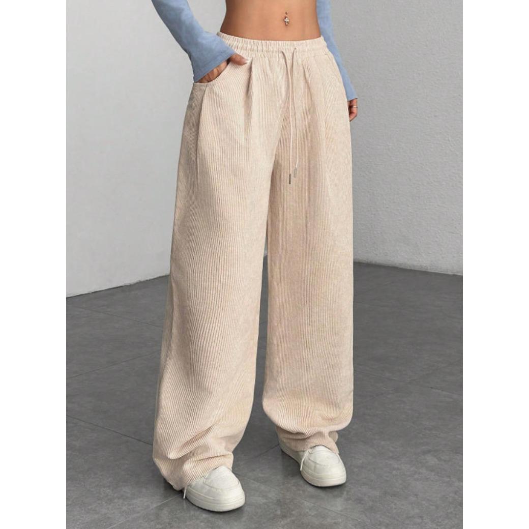 Womens Retro Corduroy Cargo Pants Vintage Y2K Hip Hop Streetwear Drawstring Elastic Waist Straight Wide Leg Trousers Loose Baggy Relaxed Fit Casual Daily Commute Outdoor Fashion Trendy Fall Winter Essential Bottoms For Women Adults