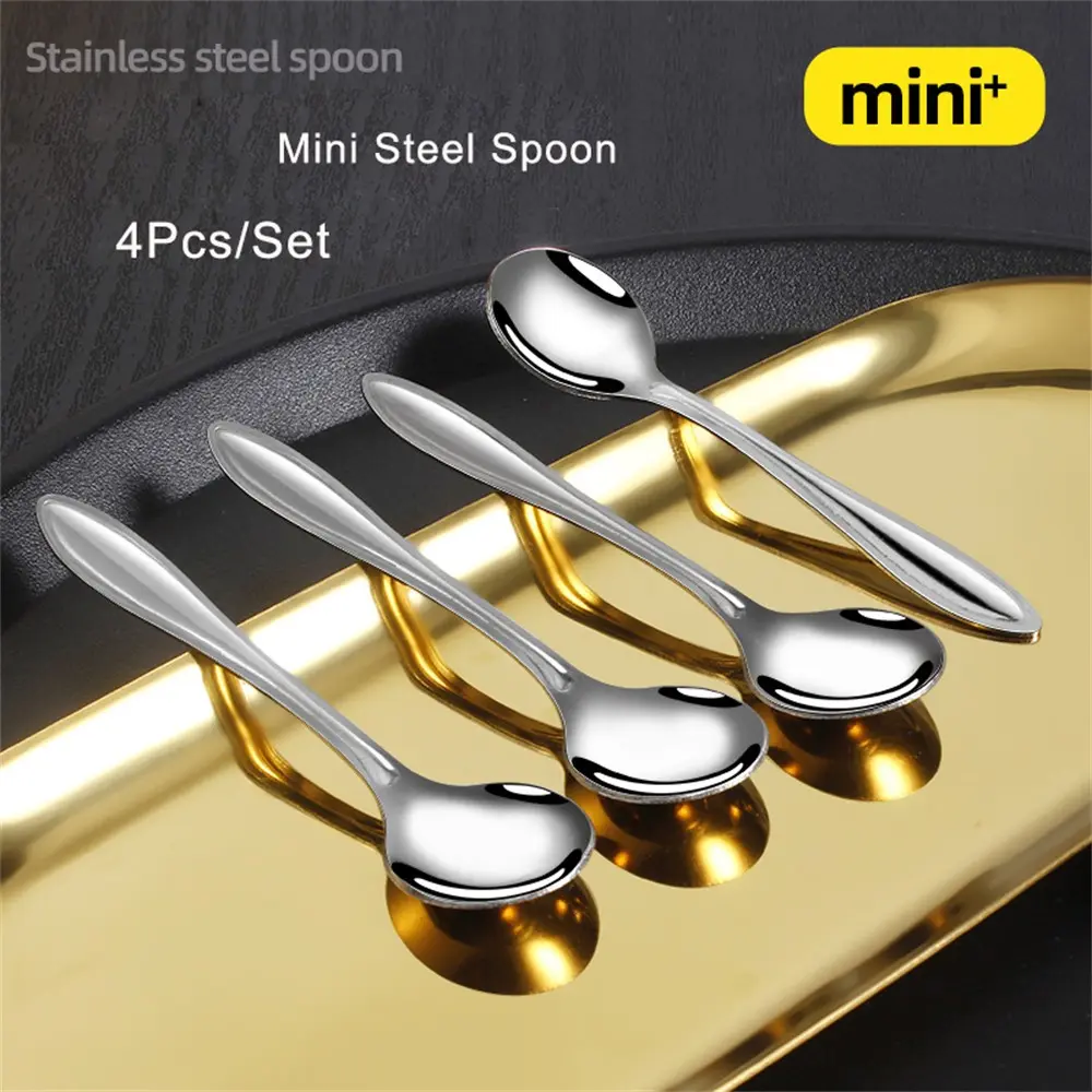 4Pcs/Set Demitasse Espresso Spoons, Mini Coffee Spoon, 3.74 Inches Stainless Steel, Small Spoons for Dessert, Set of 4, Elegant Cutlery Tableware Accessories