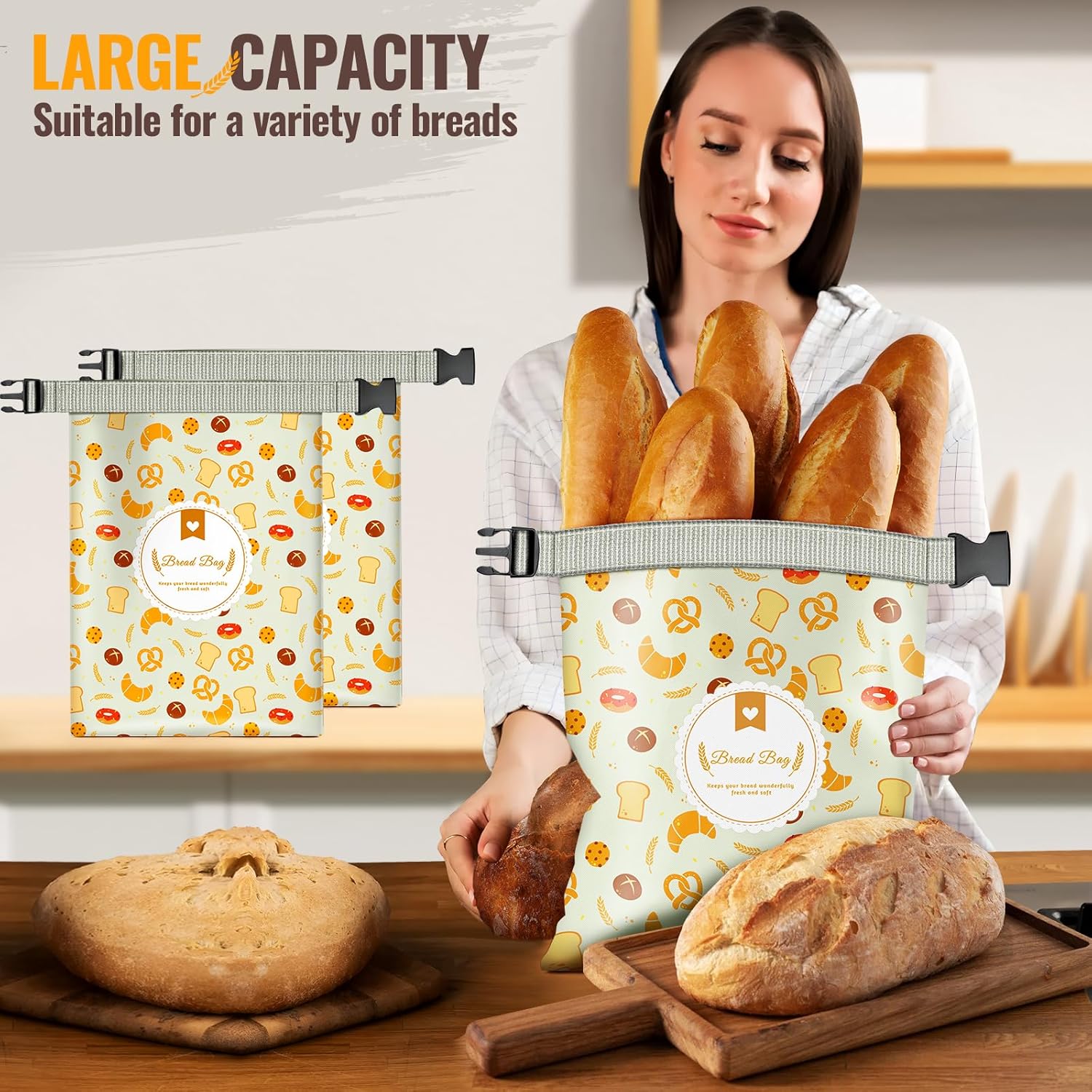 Bread Bags for Homemade Bread Sourdough Beeswax Lining 100% Cotton Reusable Container Storage17in x 12in Perfect for Any Size Loaf