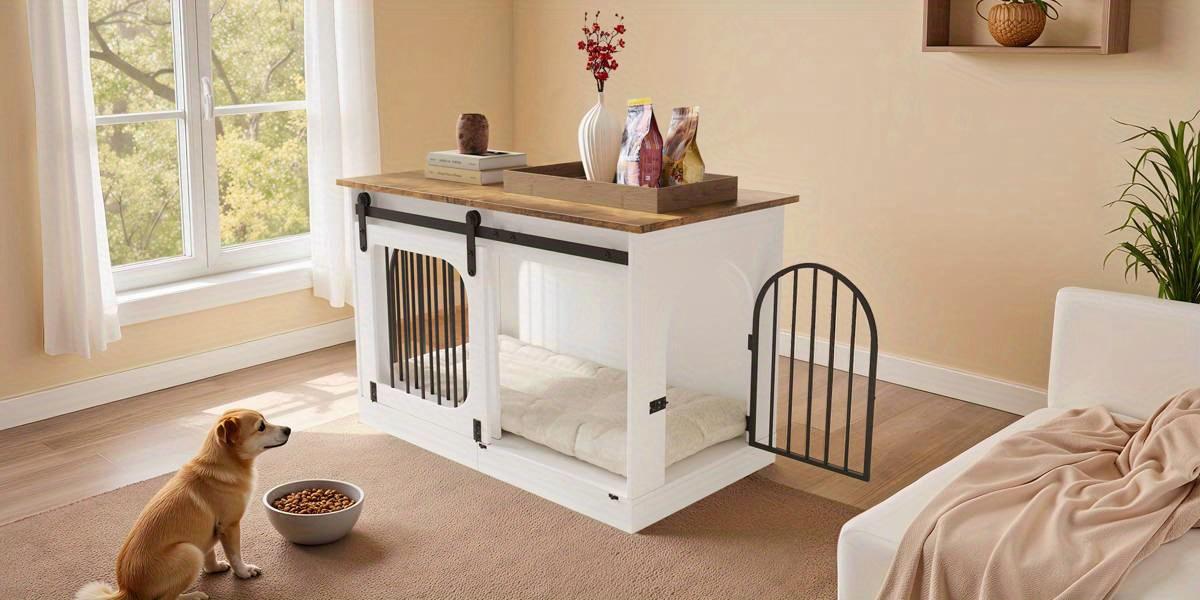 47.2" Dog Crate Furniture, Indoor Heavy Duty Dog Crate for Small & Medium Dogs Dogs, Wooden Dog Kennel with Soft Cushion, Dog Cage End Table with 3 Doors, Side Table, TV Cabinet, White 47.2" Dog Crate Furniture, Indoor Heavy Duty Dog Crate for Small & Medium Dogs Dogs, Wooden Dog Kennel with Soft Cushion, Dog Cage End Table with 3 Doors, Side Table, TV Cabinet, White