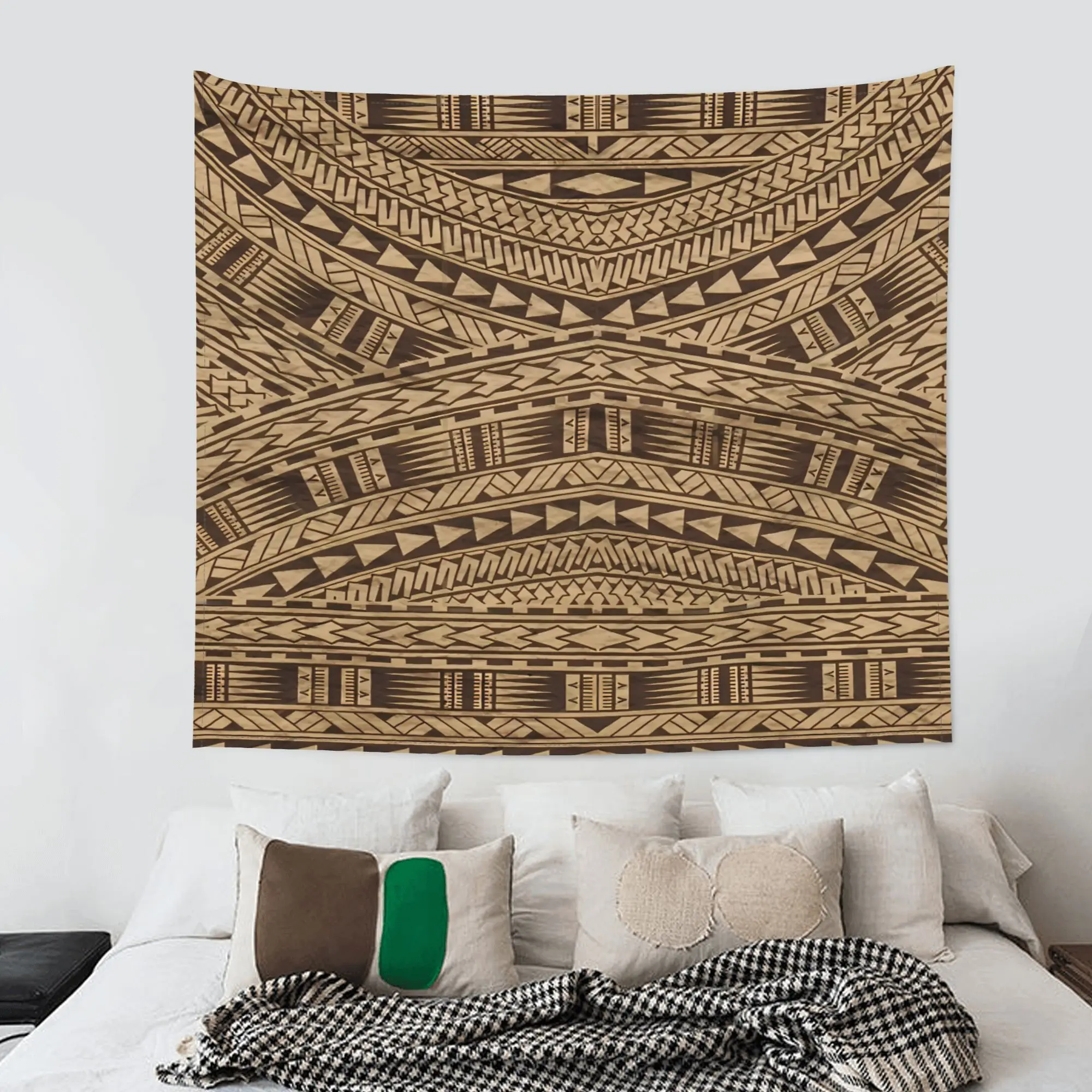 2D Flat, 2D Flat 1pc Samoan Tapa Cloth Tapestry - Large 51x60 Inch Polynesian Wall Hanging Decor with Brown/Beige/Black/White/Gray/ - Durable Polyester Fabric for Living Room, Party, Concert, Teen Room - Easy Hang No Tools Needed - Cultural Home