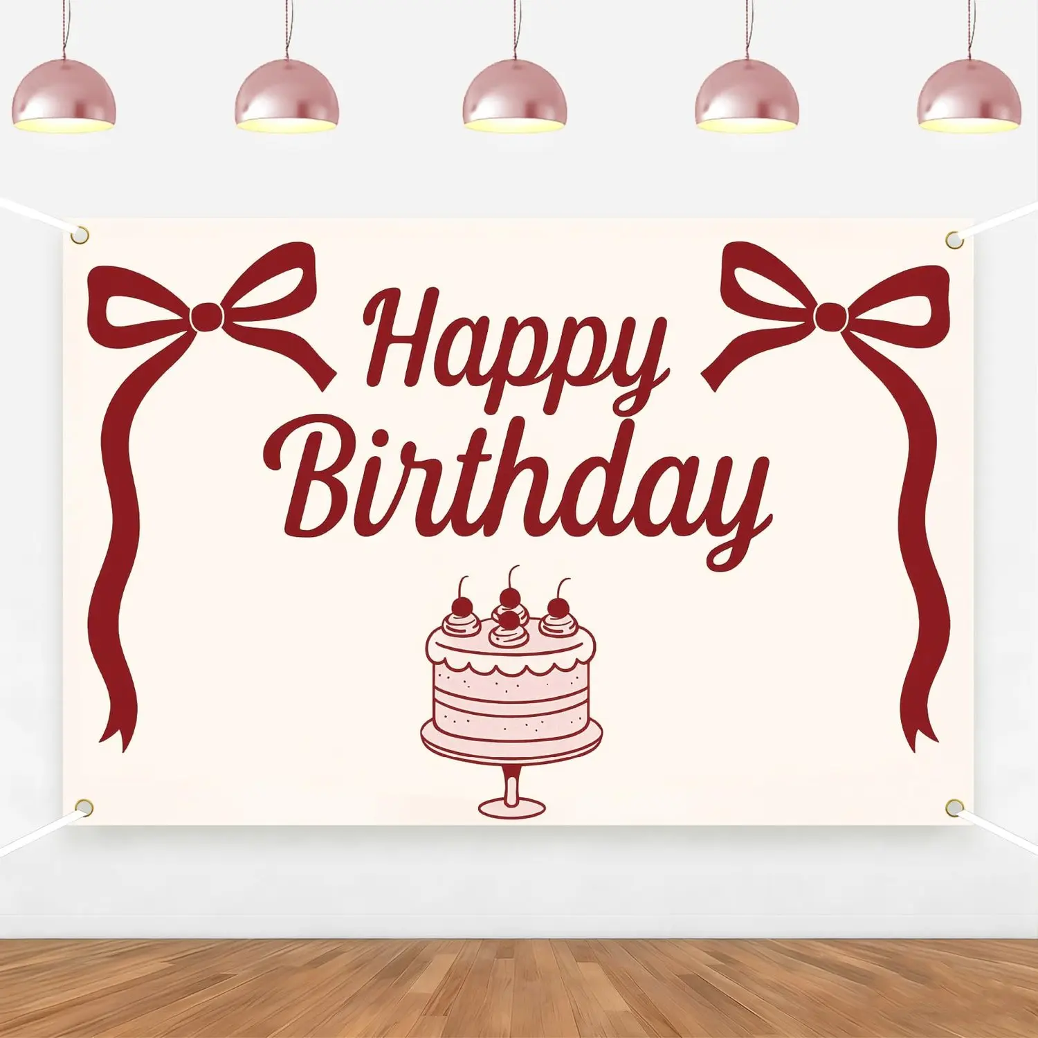 1Set Bow Theme Happy Birthday Backdrop Red Bow Birthday Decorations Coquette Cake Photography Background for Girls Women Bday Party Supplies 5  3ft