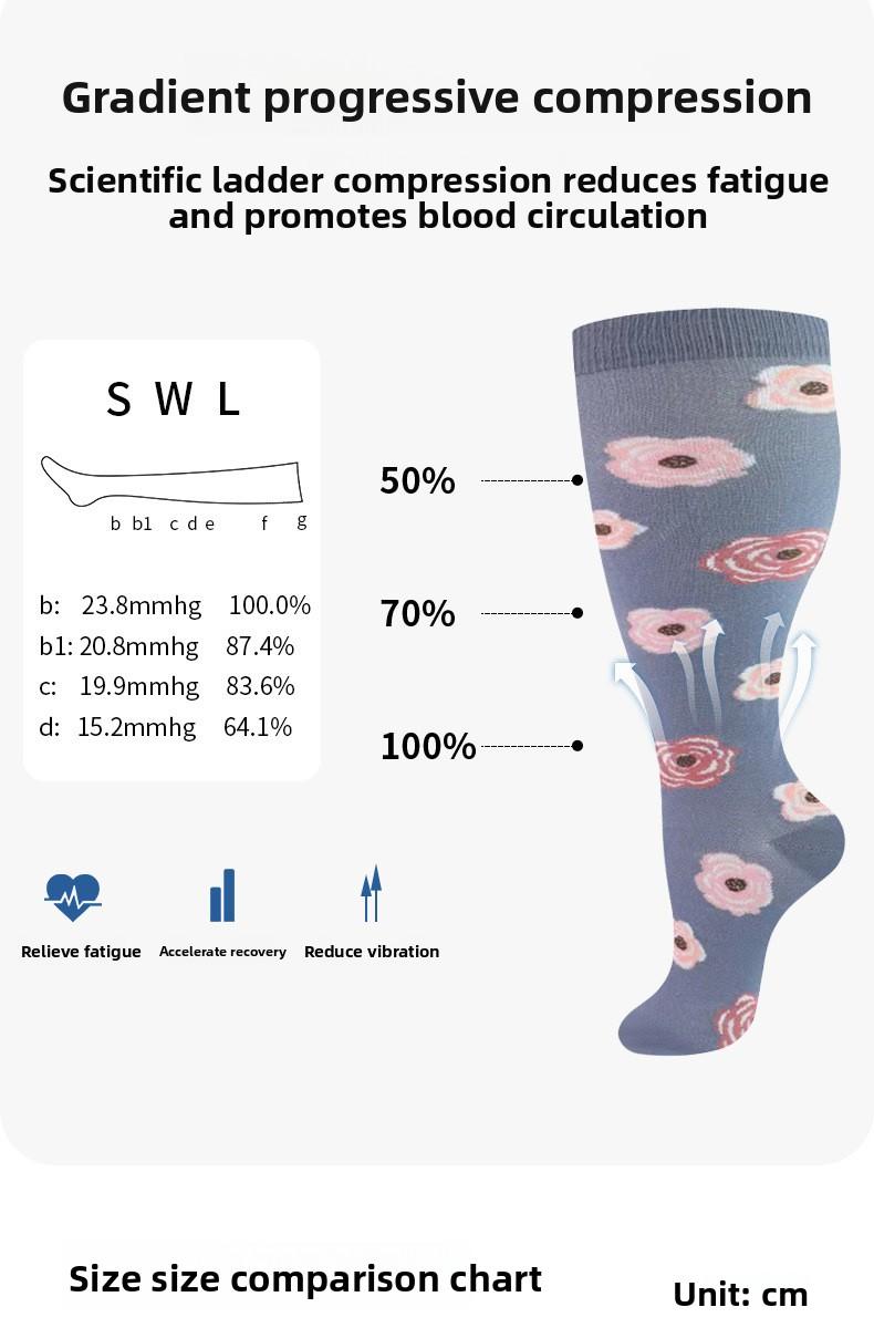 2 Pairs Colorful Plus Size Compression Socks | High Stretch Wide Calf Fitness Socks women