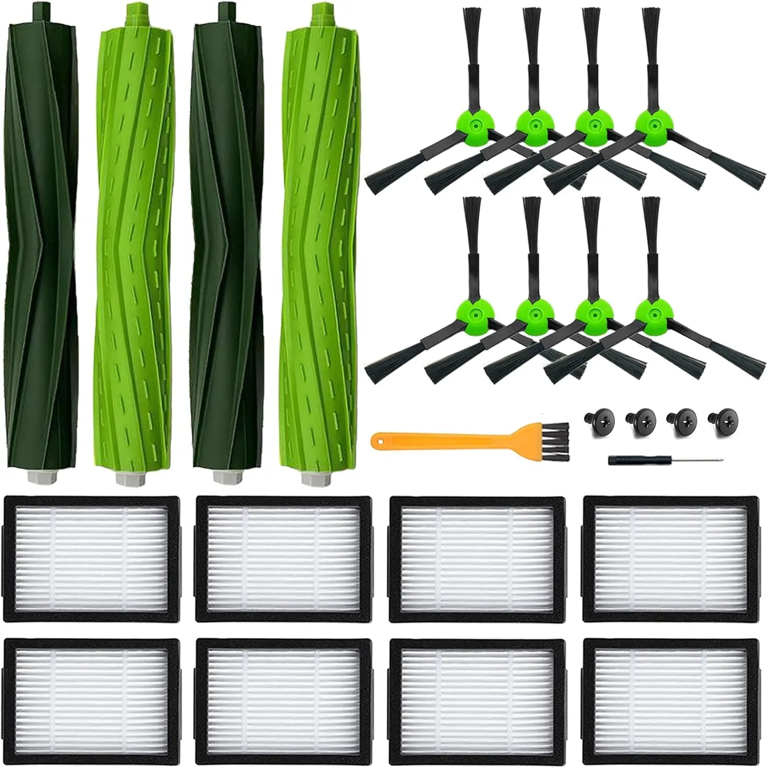 18 Pack Replacement Parts Accessories Compatible for iRobot Roomba i3 i3+ i7 i7+ i4 i6 i6+i8 i8+/Plus E5 E6 E7 J7 i5+j5+ I,E &J Series Vacuum Cleaner 2 Set of Roller Brush & 8 Filters & 8 Side Brushes