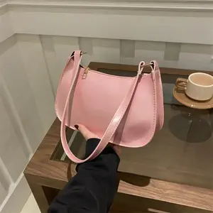 Glossy Patent Leather Mini Hobo Underarm Bag for Women, Adjustable Wide Strap Zipper Shoulder Purse, Minimalist Aesthetic Daily Handbag for Work, Travel & Outfits