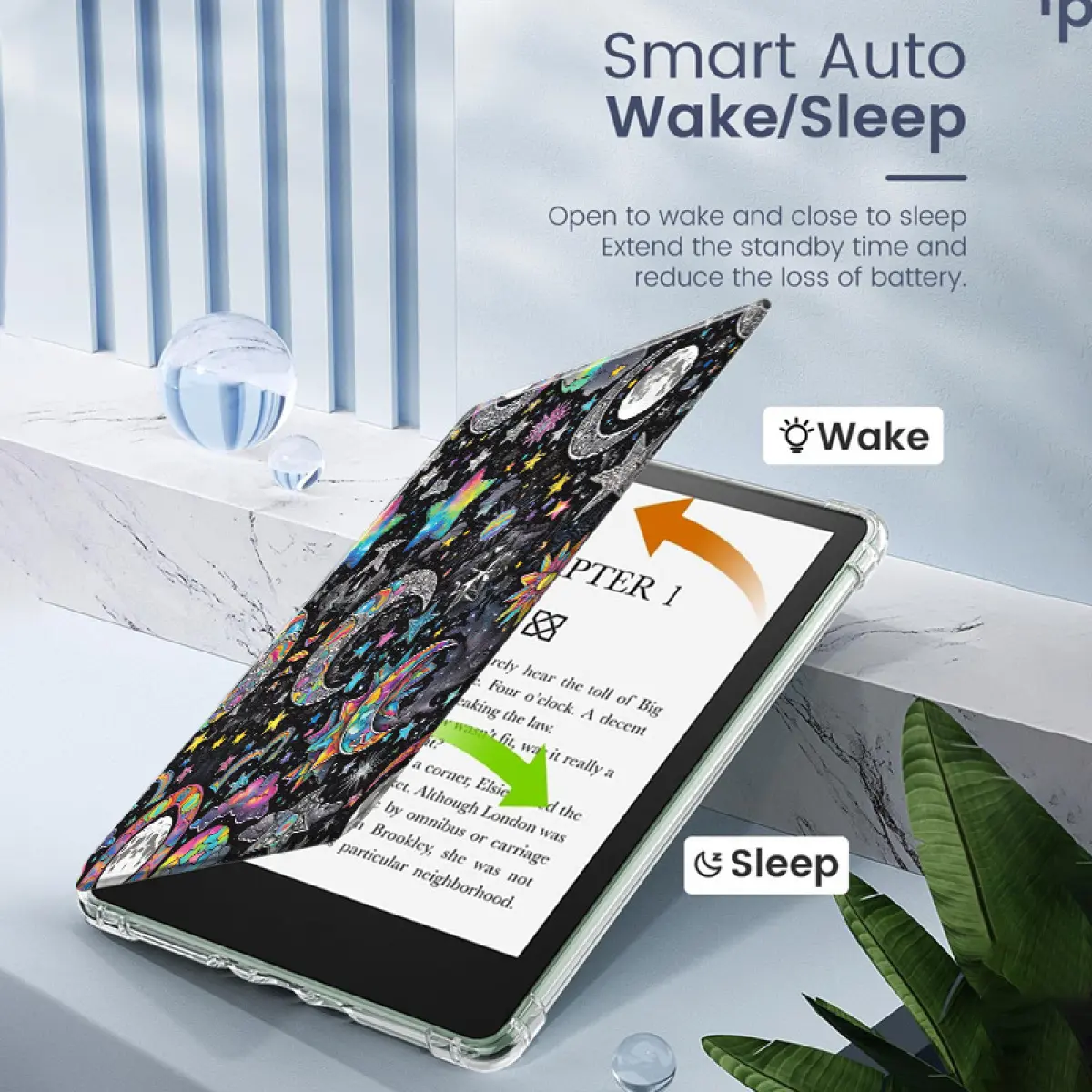 Starry Sky Pattern Synthetic Leather Kindle Tablet Case - Auto Sleep/Wake, Handheld Strap, Transparent Accents, Scratch-Resistant, Drop-Protection, Lightweight Smart Flip Shell for 6"/6.8"/7" Kindle Electronics Accessories Casing