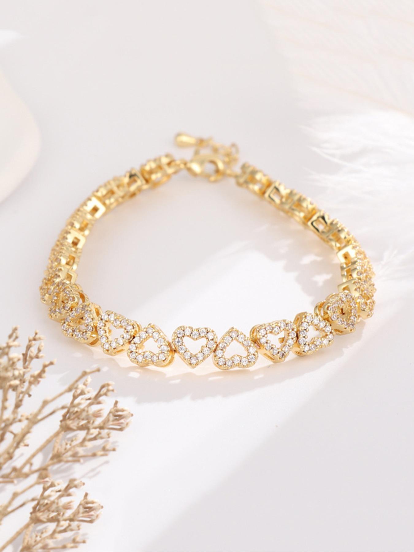Women's Rhinestone Decorated Hollow Out Heart Design Cuff Bangle, Cuff Bangles Bracelets, Exquisite Minimalist Bangle, Jewelry As Gift, Matching Bracelet, for Fall, Heart Shaped Bracelet