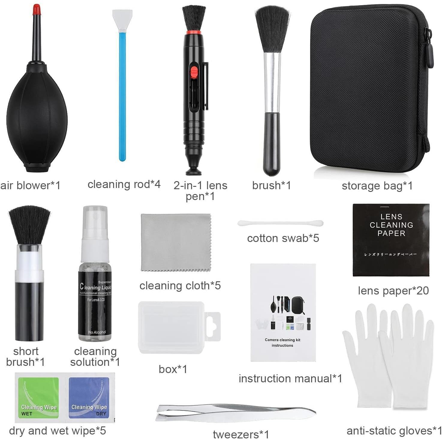 14-in-1 Camera Lens Cleaning Kit - Mirrorless Camera Sensor Cleaning Kit for DSLR Camera    Including Lens Blower/Detergent/Swabs/Cleaning Cloth/Cleaning Pen/Cleaning Brush