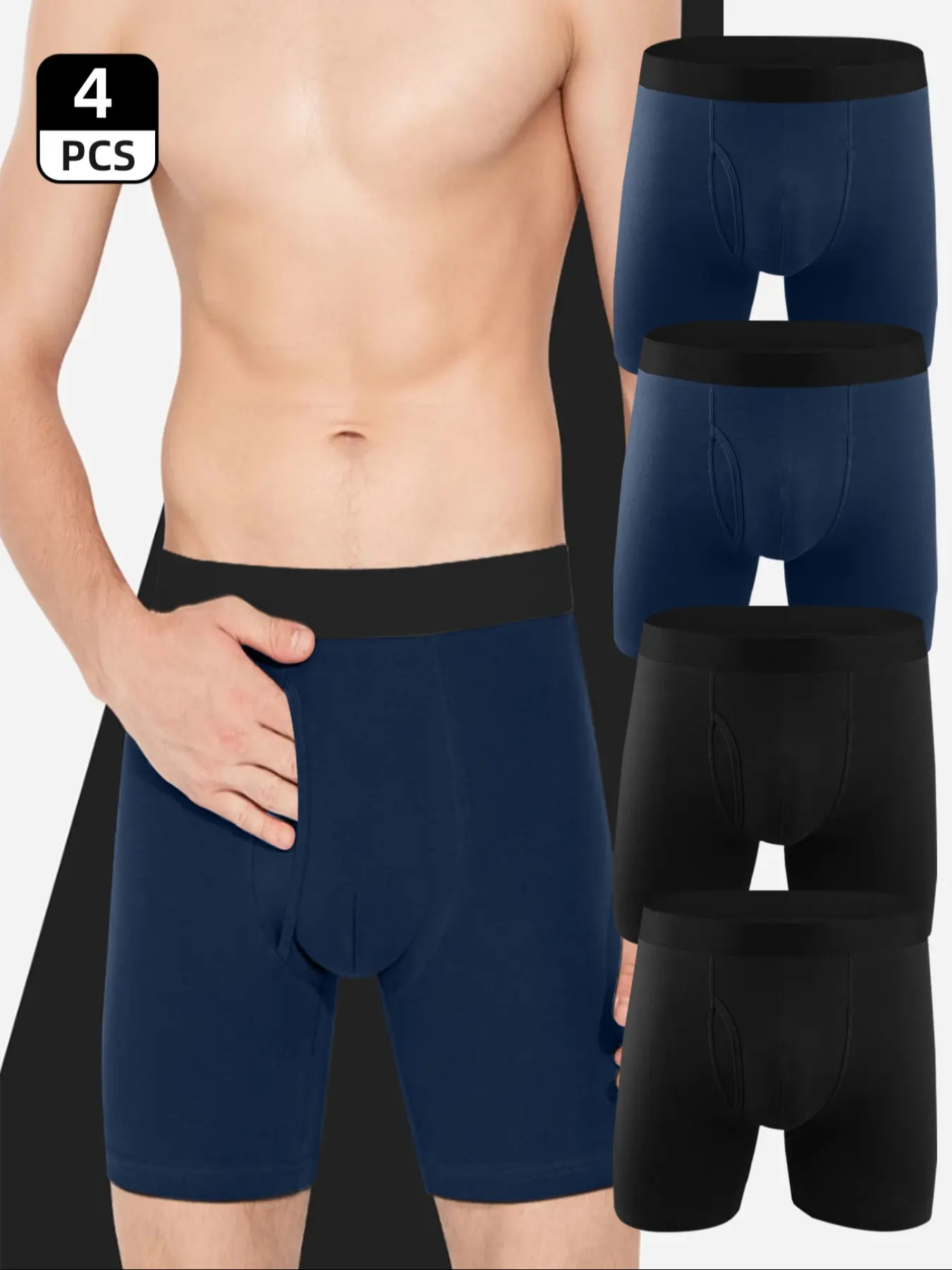 4-Pack Men's Straight Leg Plain Briefs, Comfortable Breathable Soft Stretch, Sporty Casual Style, Polyester and Spandex Fabric, All-Season Underwear