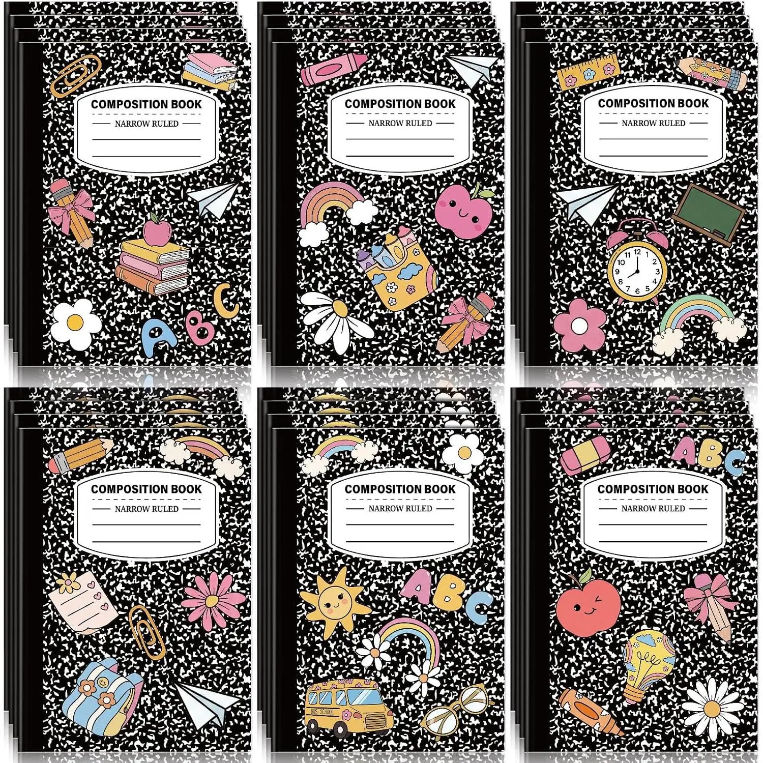 24 Pack Mini Composition Notebooks, 6 Cute Styles, 60 Sheets | 3.25x4.5 Inch,  to School , Small Pocket Marble Journal, Teacher  Basket Stuff, for Classroom Office