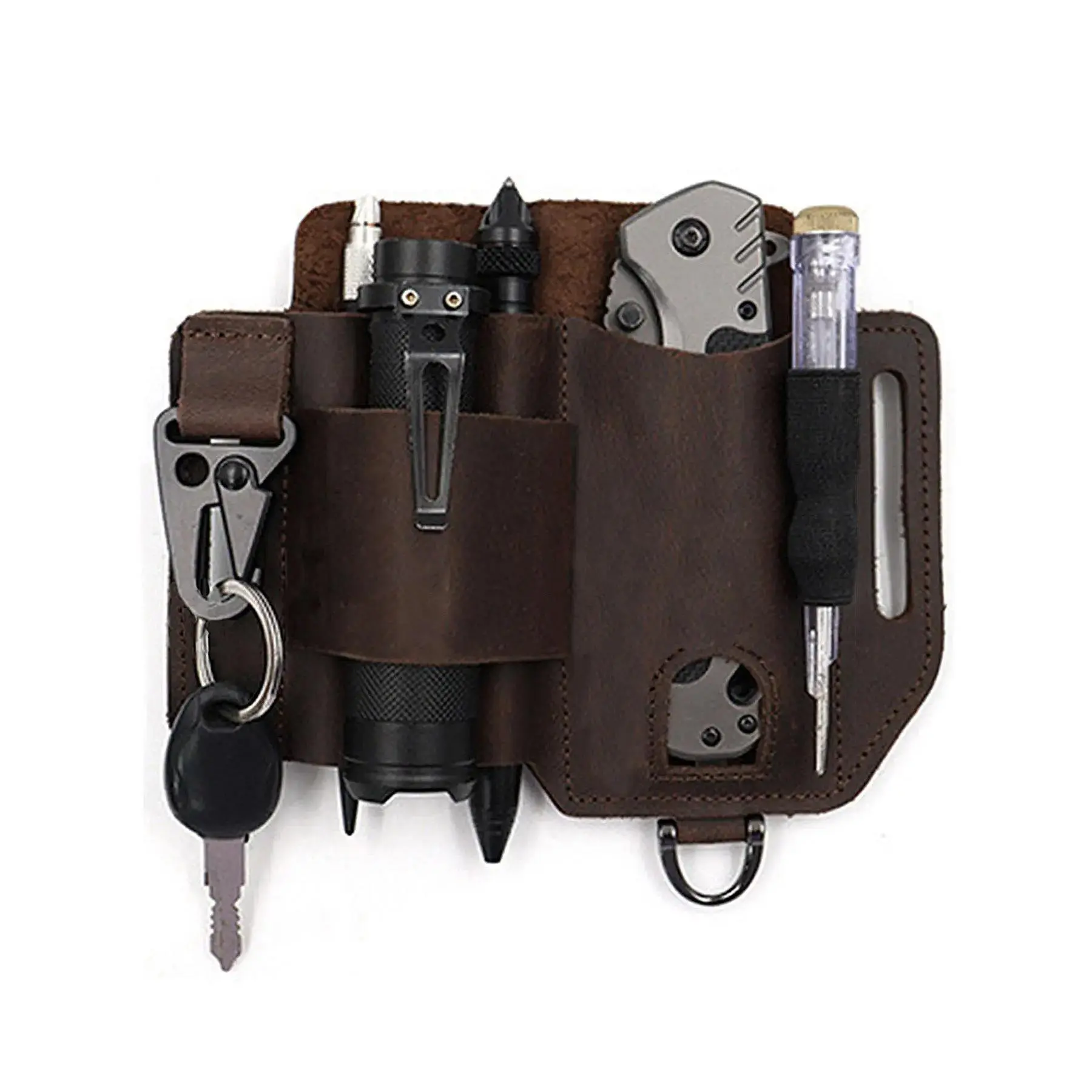 YYT1 Compact Knife & Flashlight Leather Case, Premium Cowhide Belt Bag, Portable Tool Bag, Toolbag, Tools Bag, Tool Pouch, Multi-Functional Tool Holder, Tool Storage, Convenient Tool Pockets, Perfect Men's Gift, All Seasons Use
