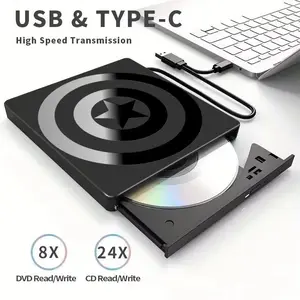 Portable DVD Player for Laptops, External CD Burner with 4 USB Ports, Type-C & TF/SD Slot, Compatible with Windows 11/10/8/7, Macbook, Desktops