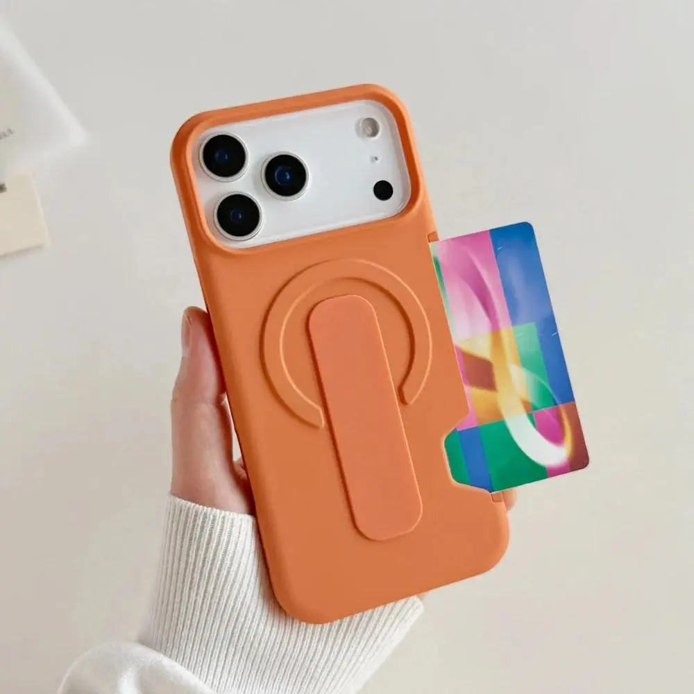Minimalist Magnetic Case For Iphone 17 16 15 14 13 Pro Max Finger Kickstand Card Holder Slot Anti-theft Wireless Charging Cover