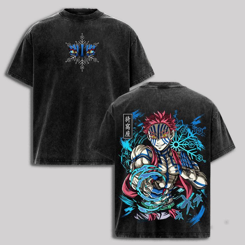 Akaza Upper Moon 3 T-Shirt – Demon Slayer Infinity Castle Arc Graphic Tee, Vintage Washed Oversized Anime Shirt, Heavy Cotton Streetwear Top, Unisex Casual Wear, Ideal Gift for Demon Slayer Fans