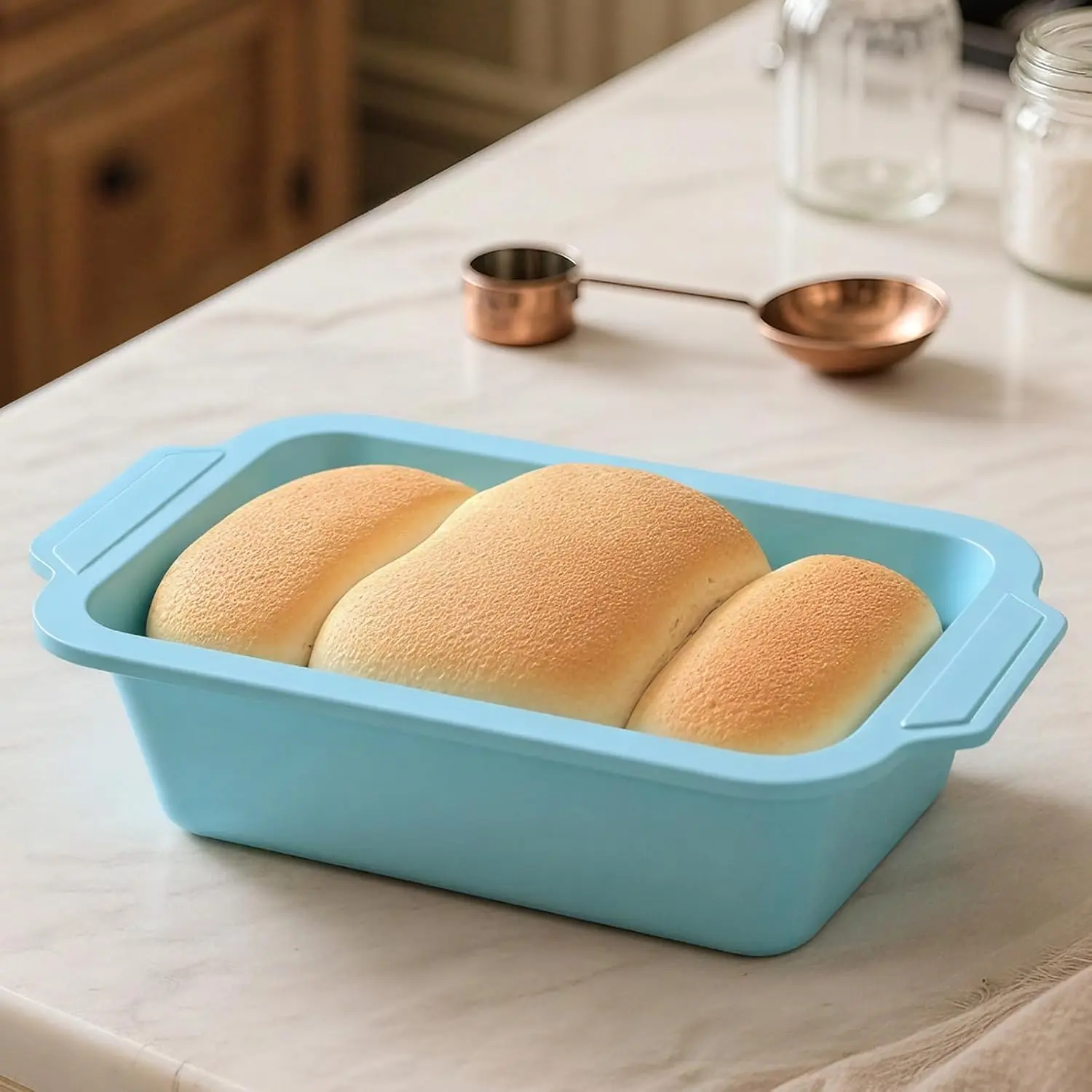 1 count  Bread Loaf Pans for Homemade Bread with Metal Frame | 9.5 x 5 Inch Non Stick Silicon Banana Loaf Pan for Oven,  Baking Mold for Brownies,Sandwiches (Mint Green)