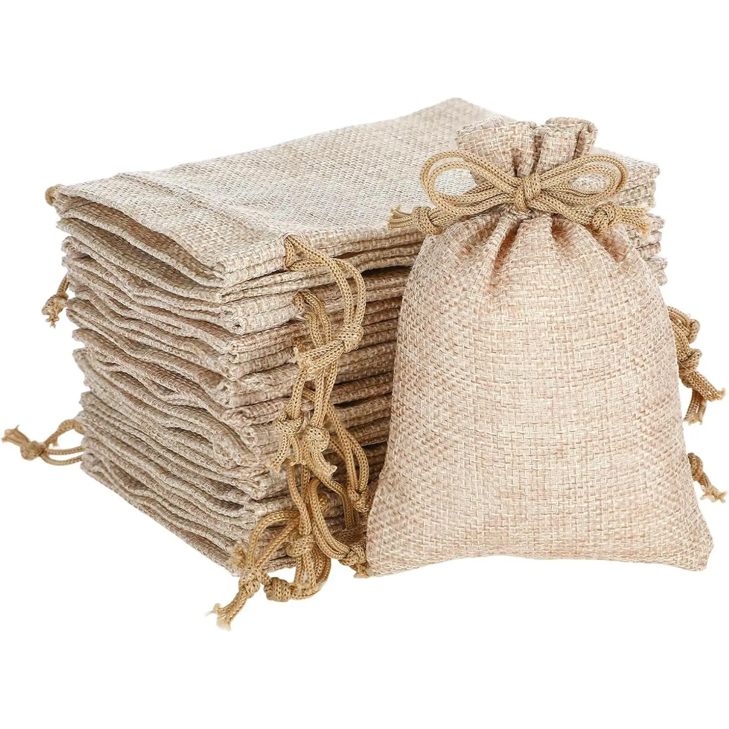 75Pcs Small Burlap Drawstring Gift Bags - 3.7"x5.4" Bulk Mini Tiny Goodie Treat Gift Bags HTV Compatible, Rustic Wedding Favors for Guests, Holiday Party Favor