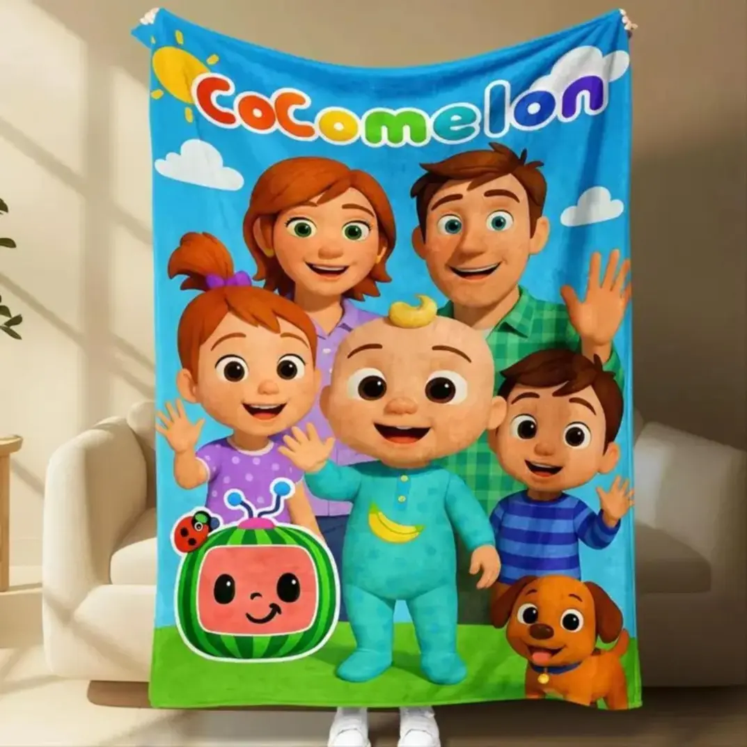 Cocomelon Soft Funny Throw Blanket for Adults & Kids, Cute Cartoon Character Printed Plush Flannel Fleece Blanket, Ultra Soft Cozy Lightweight Air Conditioner Blanket for Sofa Couch Bed Travel Nap Home Decor, All Season Birthday Christmas Gift