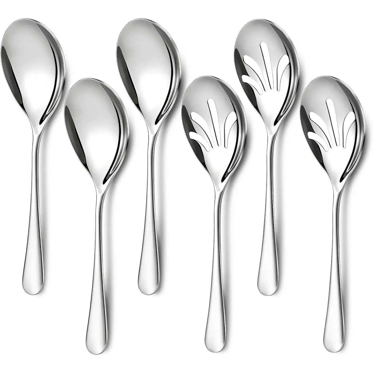 6 count Serving Spoons Set 9.5 Inch Large Stainless Steel Serving Spoons for Buffet  3 Serving Spoons 3 Slotted Serving Spoons Dishwasher Safe for Parties Kitchen Buffet Catering Dinner
