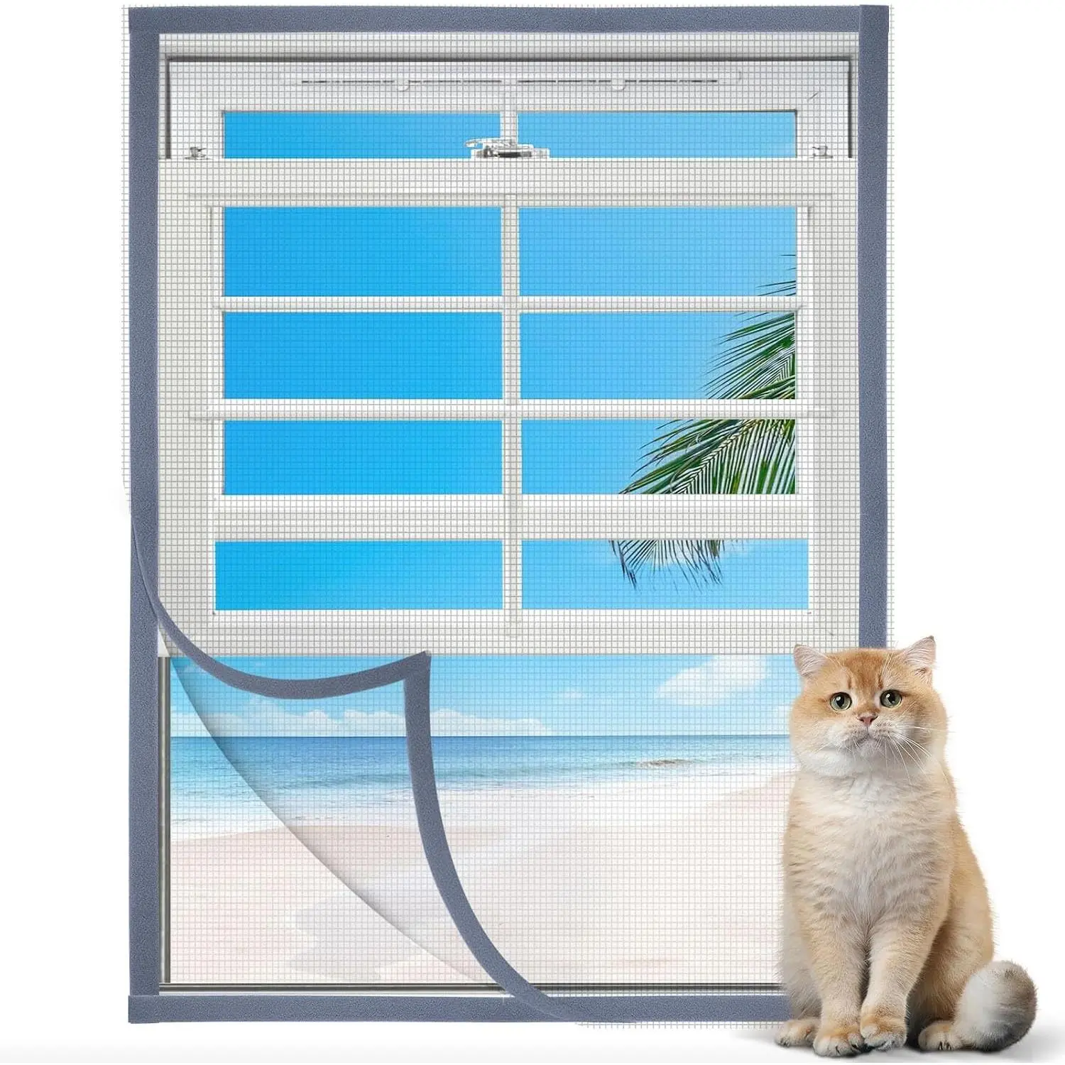 Adjustable Window Screen, Max 39"x 59" Thick Self-Adhesive Mosquito Mesh with Reinforced Edge, DIY Temporary Nylon Window Screens Replacement