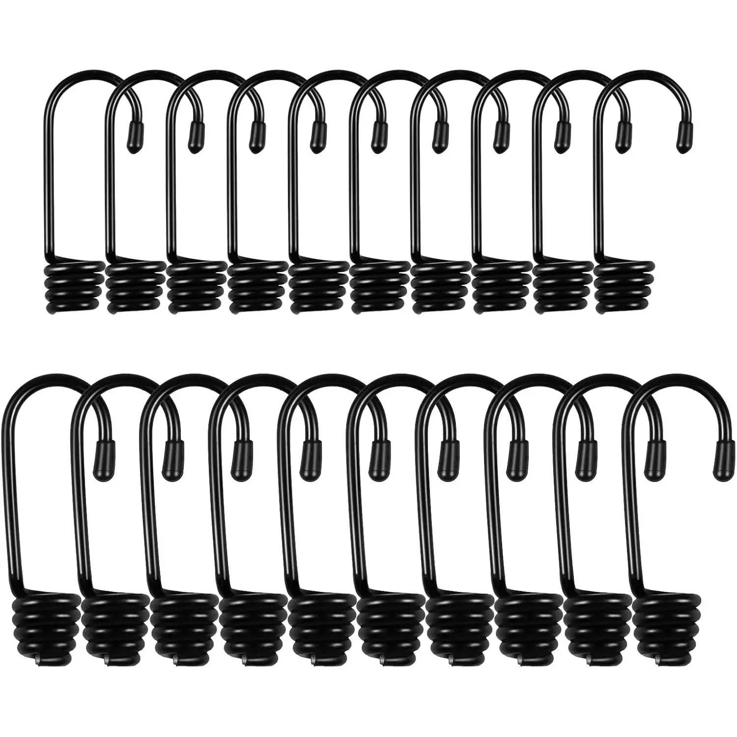 20 count Bungee Cord Hooks, 1/4 3/8 Inch Plastic-Coated Bungee Shock Cord Hook, Bungee Cords with Hooks, Suitable for Rowing, Camping, Awning, and Outdoor Enthusiasts (Black)