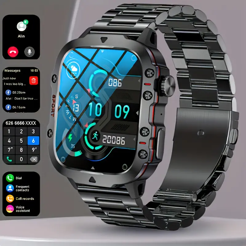 Men’s Rugged Durable Outdoor Smart Watch, Waterproof Fitness Sports Watch with Bluetooth Calling, AI Voice Assistant & 100+ Workout Modes Wearable Medical