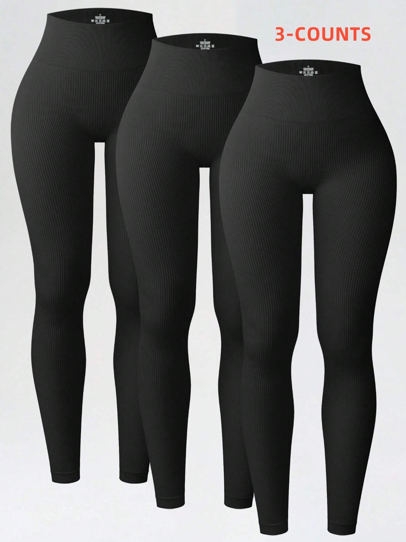 Women's Solid High Waist Leggings, Athleisure Fitness Leggings, Sporty Comfy Breathable Ribbed Skinny Pants for Yoga Gym Workout, Ladies Sportswear for All Seasons, High Waisted Leggings