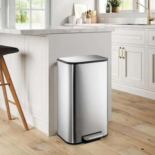 Garvee Stainless Steel Trash Cans in Various Sizes (3.2 to 50 Liters) with Step-On Pedal, Soft Close Lids, Inner Buckets, and Fingerprint-Resistant Finish for Kitchen, Office, and Home Use