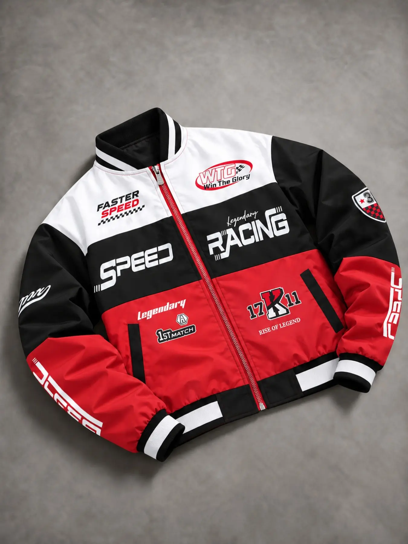 Men's Vintage Colorblock Racing Pilot Jacket, Long Sleeve Zip Print Streetwear, Casual Loose-Fit Flying Jacket for All Seasons, Coats