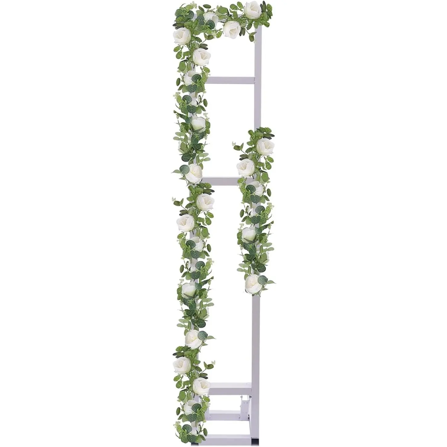 Installation-Free Basic Wedding Arch Backdrop Stand Set - 2 Iron Rectangular Frames, White Foldable Base, 5kg Capacity, 1-2m Adjustable Height, 104*30*8cm Size, for Wedding Banners, Photo Booth Decor