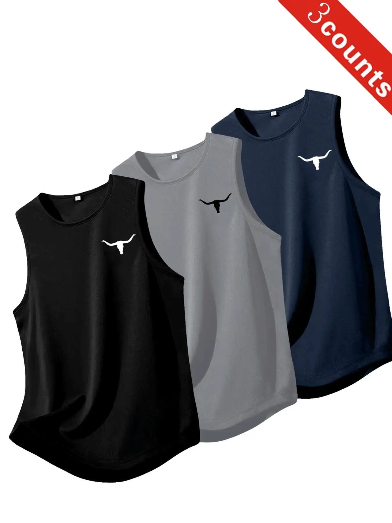 3-Pack Men's Casual Sporty Athletic Tank Tops, Sleeveless Gym Wear, Gymswear Tanks, Sports Vests, Breathable Quick-Dry, Moisture-Wicking, Ideal for Running & Workouts