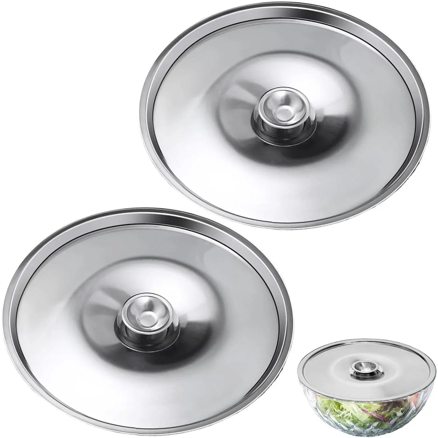 Stainless Steel Cover Bowl, 5.5in/14cm, Small  Lid for Pots | 2 count  Mini Pan Lid, Bowl Covers with Handle, For Pot and Pans