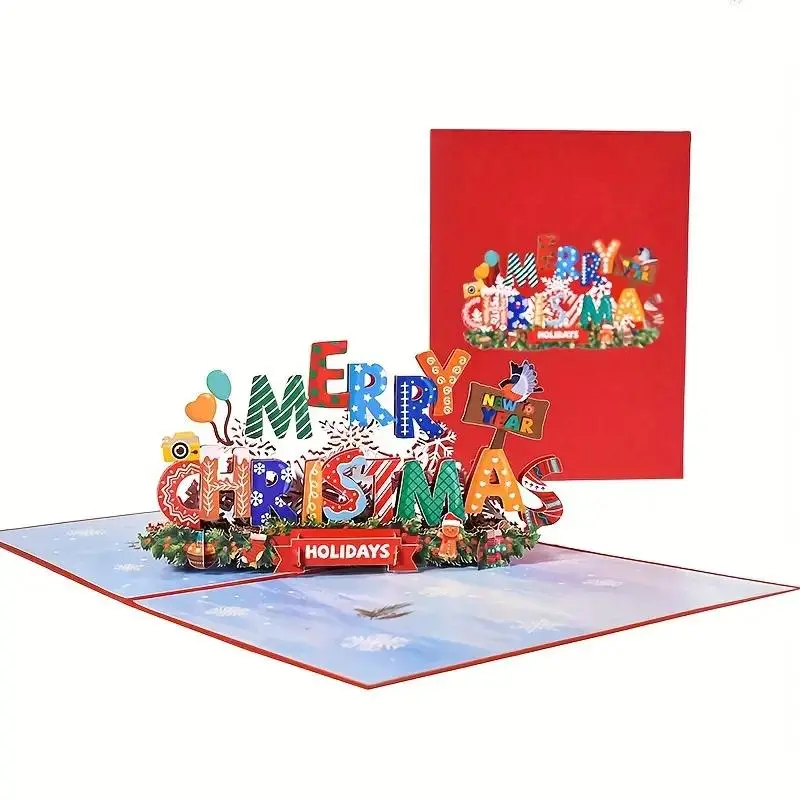 Christmas Pop-Up Card Set with Envelope & Note, Handmade Paper Cutout Design, Party Invitation Cards for Family & Friends