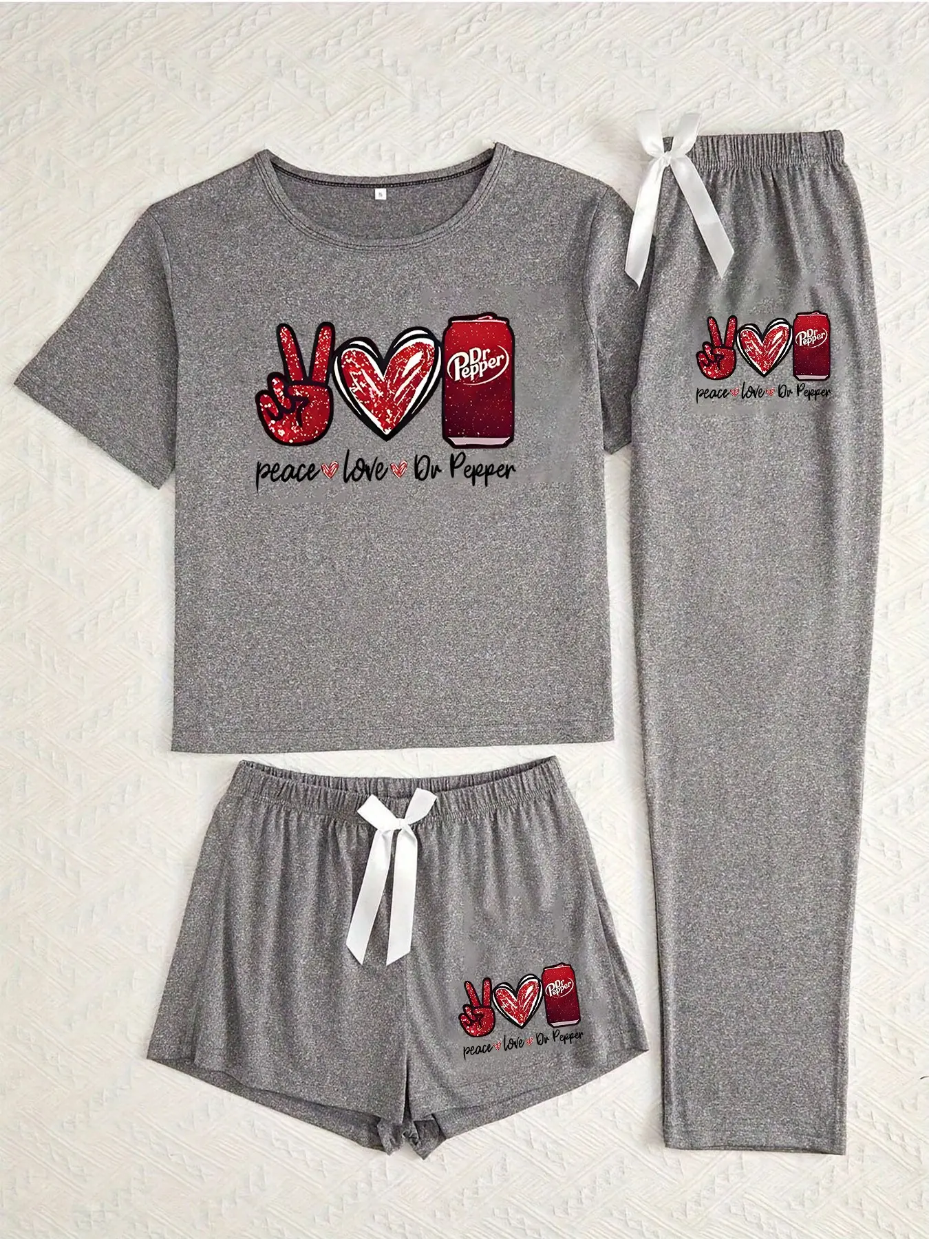 Doctor Pepper Cola Print Three-Piece Pajama Set Pjs Pyjamas Pants for Women, Casual Loose-Fitting Aesthetic Sleepwear, Loungewear, All-Season Comfortable Nightwear