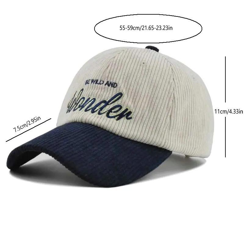 Elegant Unisex Two-Tone Corduroy Baseball Cap with WONDER Embroidery - Stylish Sunshade, Outdoor Sport Essential, Perfect Gift