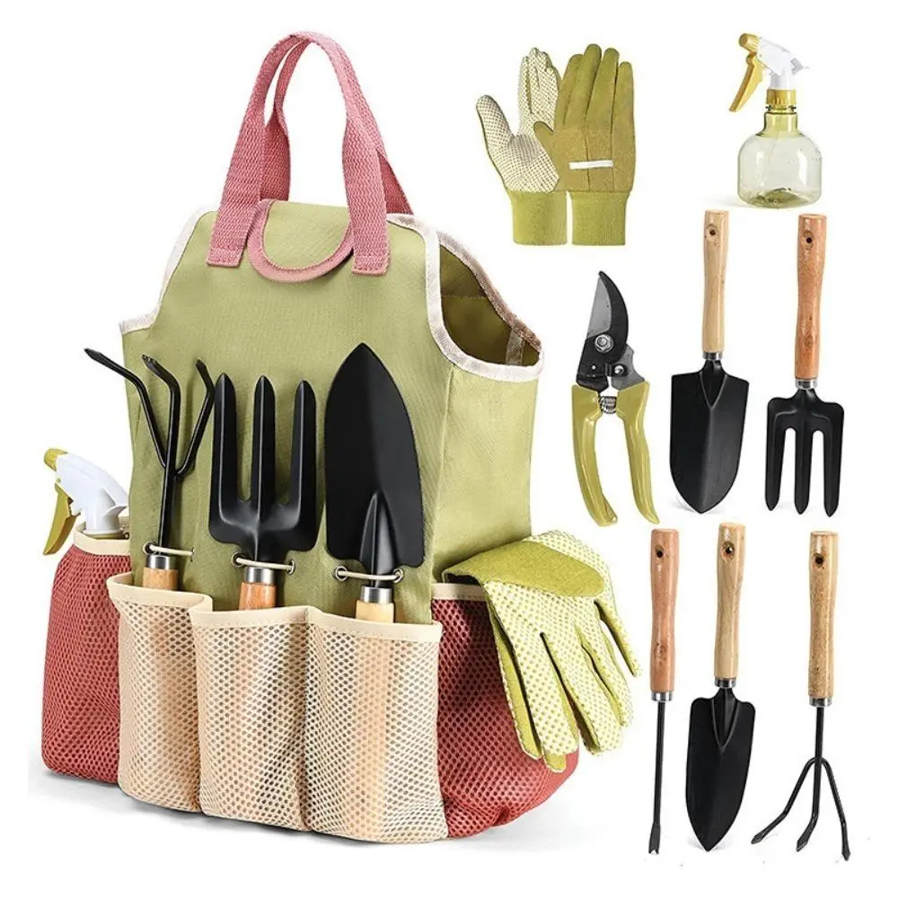 9 Pack Complete Garden Tool Kit with Portable Storage Tote Bag, Heavy-Duty Outdoor Gardening Set Equipped with Pruning Shears, All-in-One Plant Care Supply for Backyard & Patio