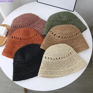 Women Japanese Minimalist Cotton Straw Fishing Bucket Hat, Foldable Portable UV Sun Protection Wide Brim Shade Accessory, Breathable Lightweight Summer Hat For Camping Beach Travel Daily Outdoor Summer Wins Essential Gear