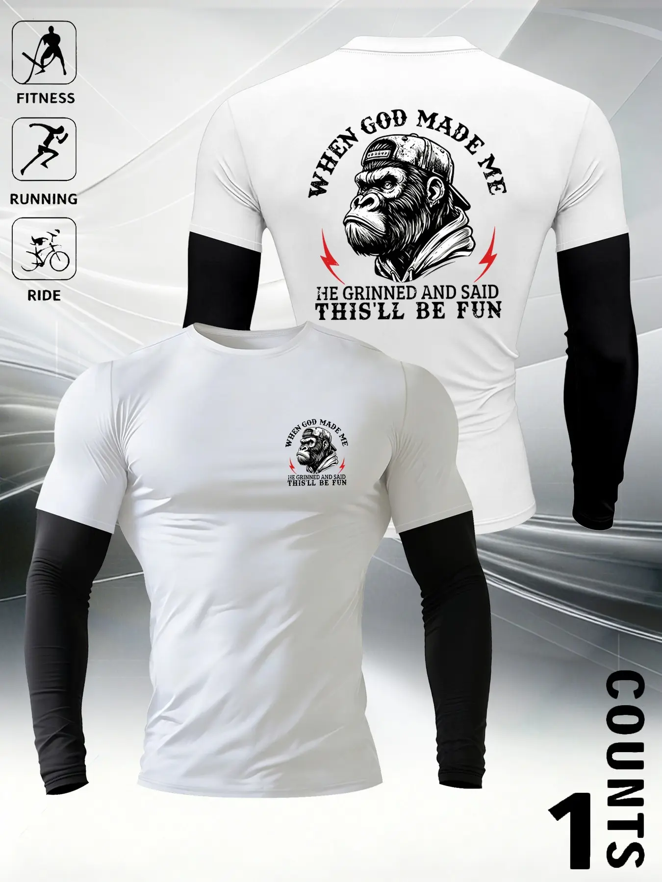 Men's Trendy Graphic Top, Casual Long Sleeve Shirt, Comfortable Slim Fit, Ideal for Fitness & Daily Wear, All-Season Apparel