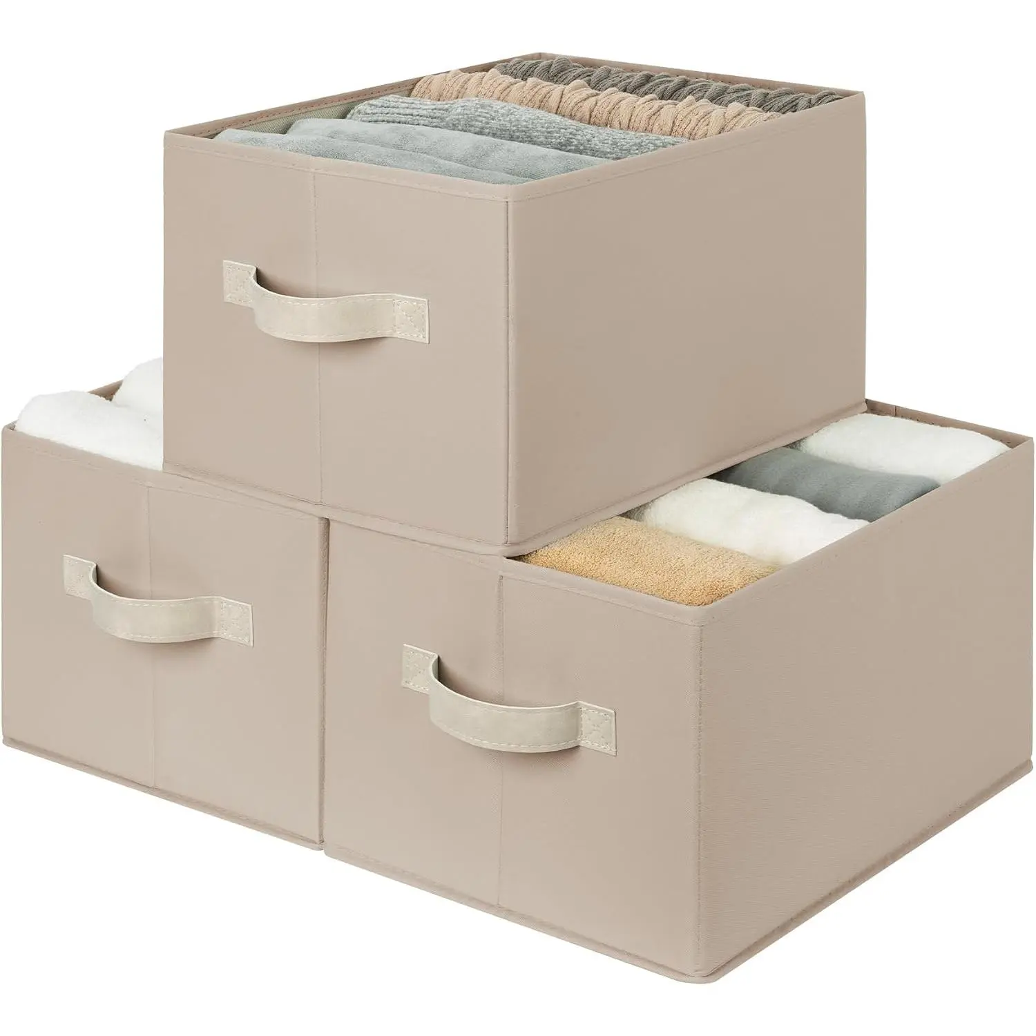 Closet Organizer Storage Baskets, Fabric Storage Bins for Shelves, Closet Organization and Storage Basket, Organizer Bins, Light Brown, 3-Pack, Large