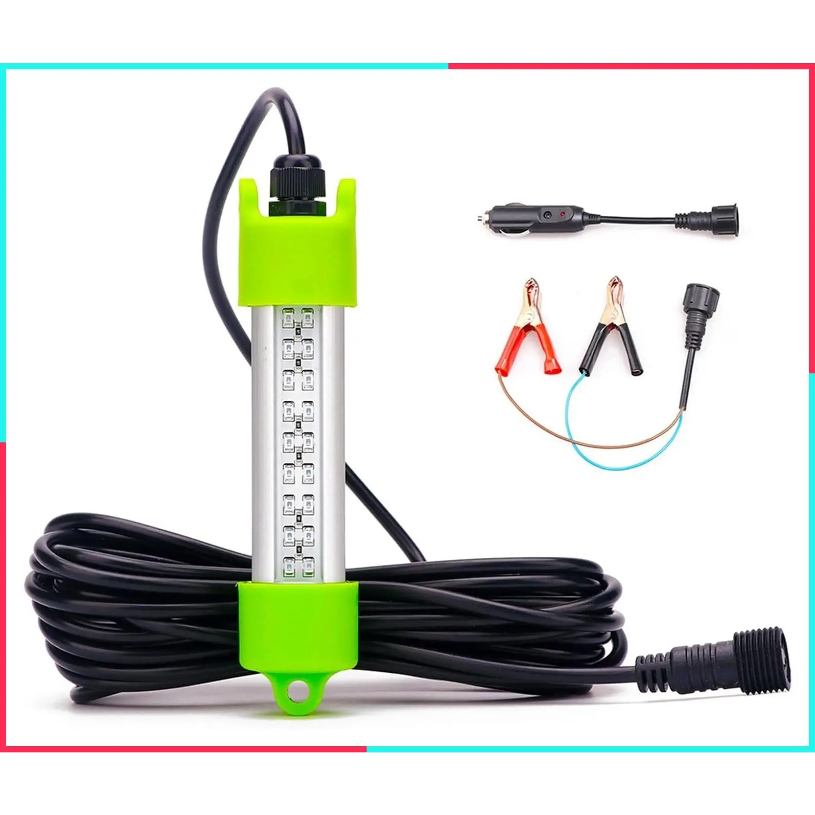 18W 45W DC 12V Green IP68 Waterproof Aluminum Super Bright LED Submersible Dock Underwater Fishing Light Attractant for Night Snook Crappie with Battery Clamps and Cigarette Lighter Plug