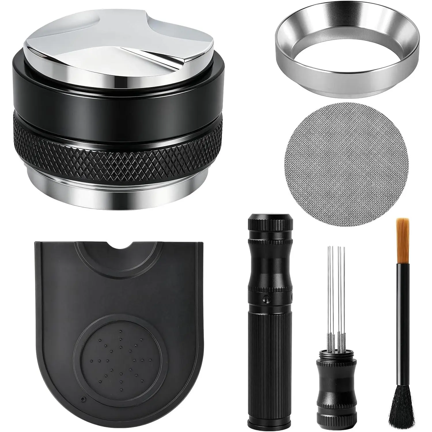 51mm Espresso Accessories Kit, 6Pcs Dual Head Coffee Leveler, Puck Screen,Tamper Mat,Dosing Funnel, WDT Tool,Coffee Tamper Espresso Machine Accessories for 51mm Portafilter Barista Tools (6)