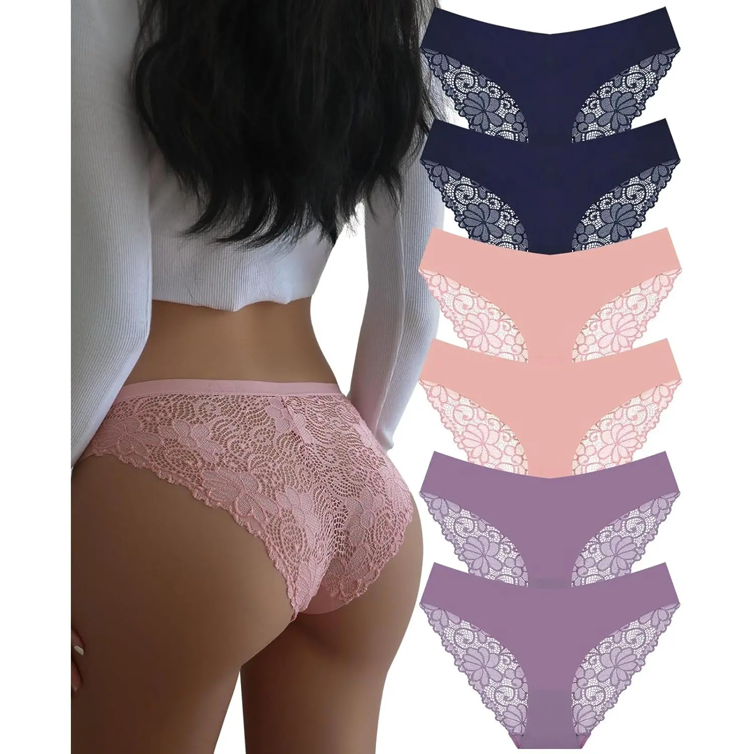 Women's Multi-Size Cheeky Cut Bikini Briefs - Nylon-Elastane Blend (90% Polyamide+10% Elastane), Luxurious Lace Trim, Double Cotton Crotch, All-Day Comfort for Dating, Office, Daily Wear