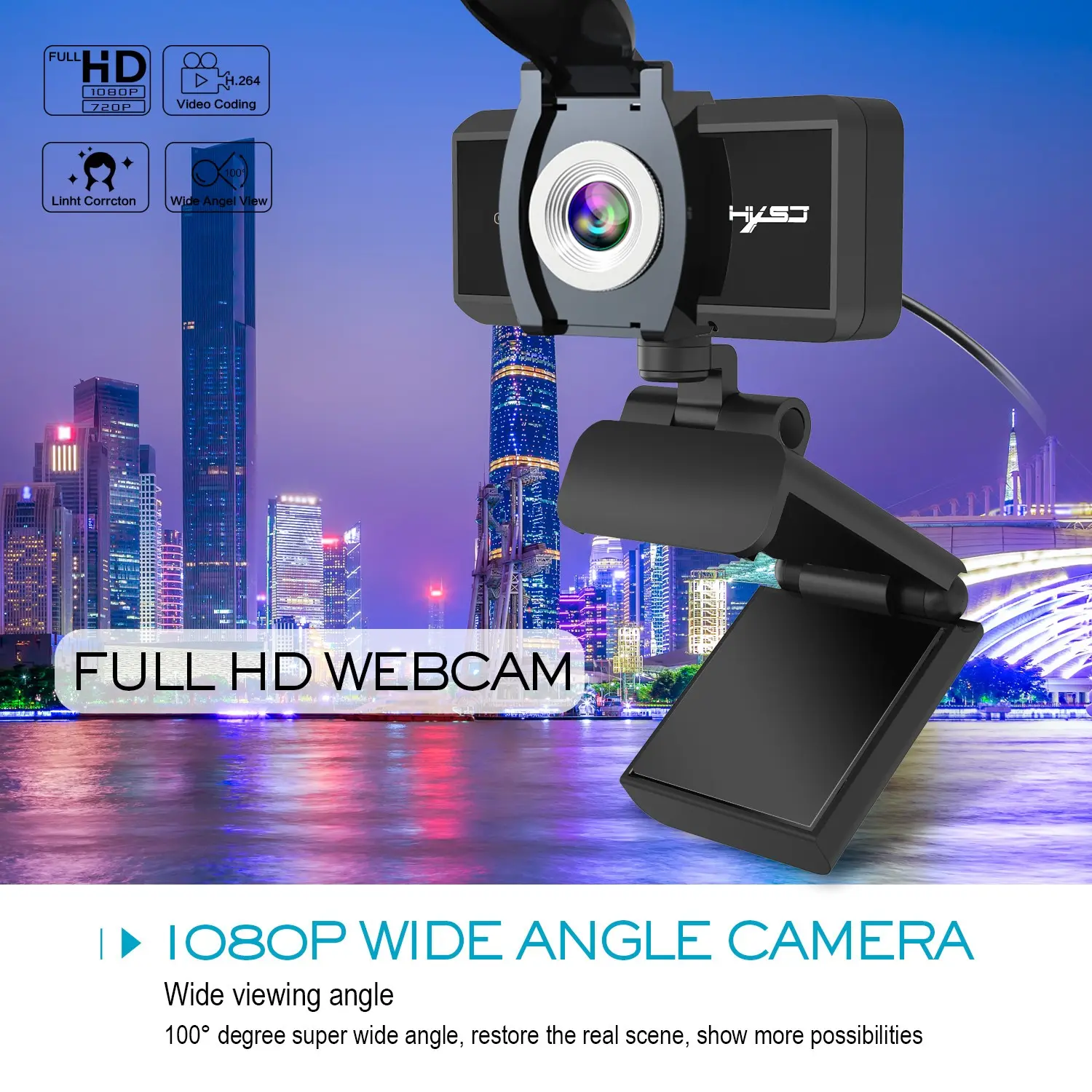 New Hxsj-S4 Wired Computer Camera 1080P, Network Video Camera for Live Streaming and Video Chat, Manual Focus, Pc Webcam, No Ca Prop 65 Re