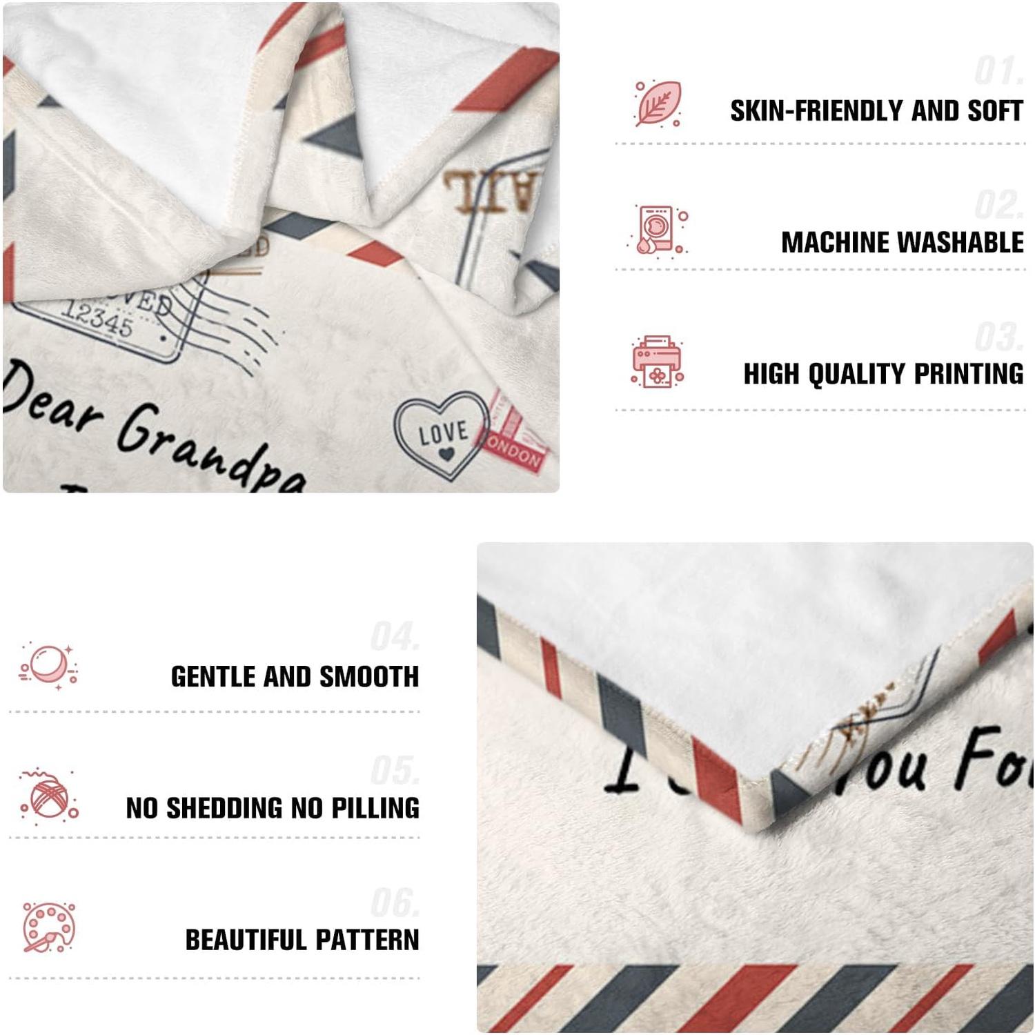 Grandpa Fathers Day Birthday Gift, Fathers Day Birthday Gifts for Grandpa from Grandkids, Best Great Grandpas Gifts, Soft Letter Throw Blanket for couch60 x50, Printed on One Side with a Plain White Back, Halloween Thanksgiving Christmas Gift