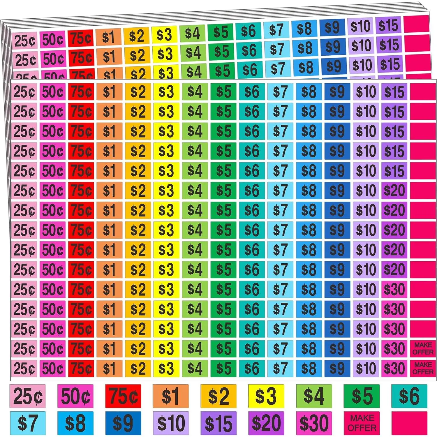 Garage  Price Stickers,2250 Pcs Preprinted Removable Labels | 1/2" x 3/4" Rectangle Bright Neon Colors Pre-Priced Price Tag Labels for Yard  and  Market
