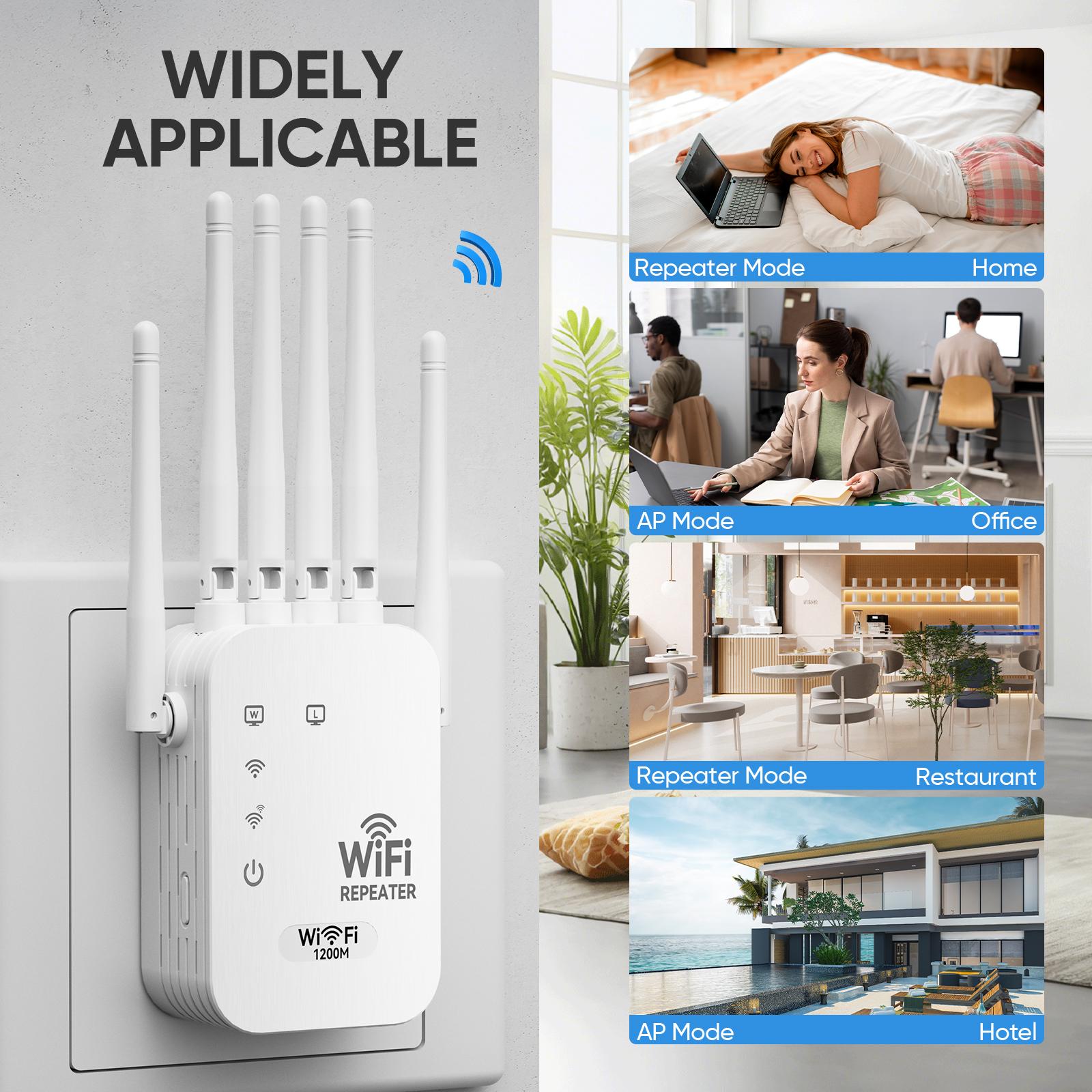 WiFi Extender 2025, 6-Antenna Strong Signal, 1200Mbps Dual-Band (5GHz/2.4GHz) Booster, Covers Up to 12,000 sq. ft & 100 Devices, Repeater with Gigabit Port & AI Connectivity, Ideal for Home, Remote Work, and VR Spaces Wifi Control