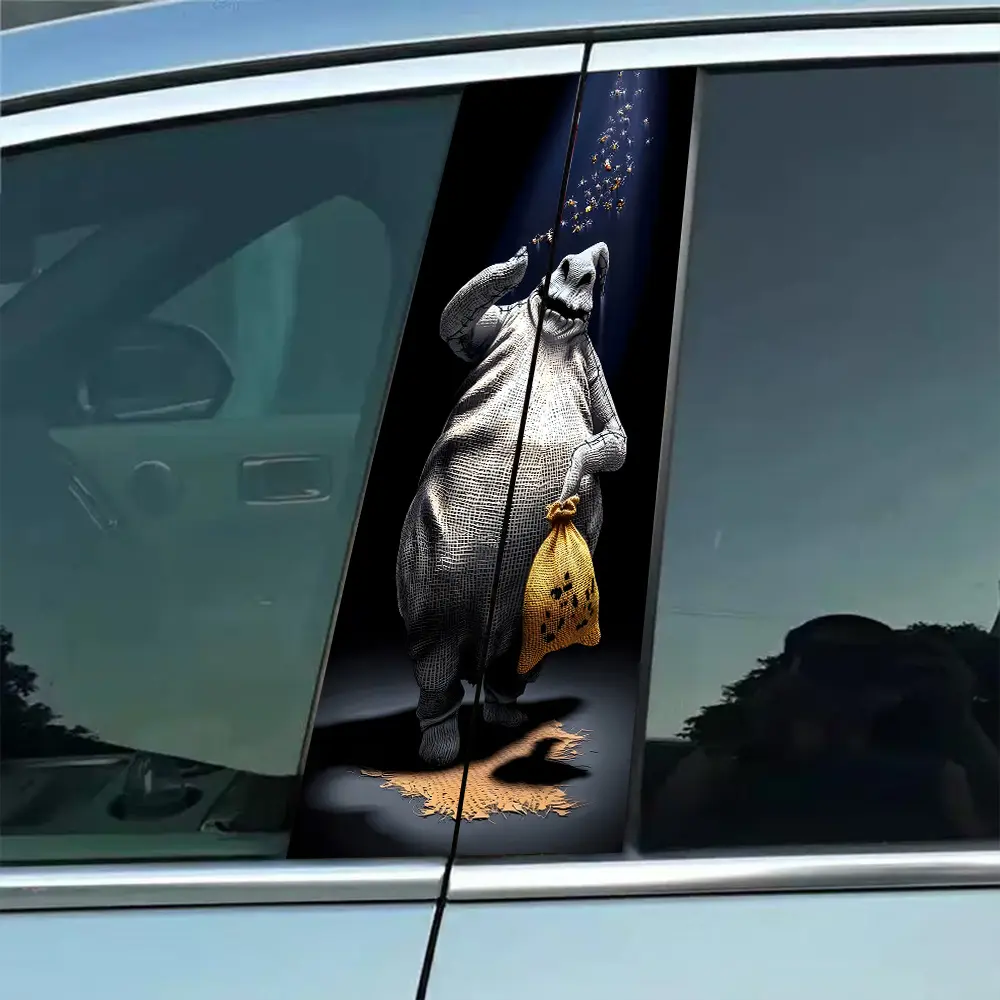 2-Pack Oogie Boogie Themed Car B-Pillar Sticker Set, Easy to Apply and Remove, Smooth Surface, Self-Adhesive, Long-Lasting, Non-Greasy Pattern Design, Perfect for Halloween Car Decoration, Enhances Appearance