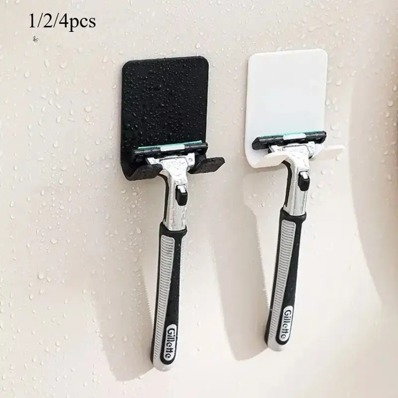 Bathroom Razor Holder Storage Hook, Wall Mounted Shaving Shaver Shelf, Punch-Free Razor Rack, Bathroom Accessories, 1/2/4 Pcs