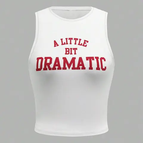 Women's Casual Style Round Neck Sleeveless Letter Print Vest, Sleeveless Tank Tops, Fashion Summer Top, Daily Wear