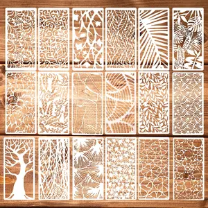 18Pcs Stencils for Crafts Painting, Reusable Cake Stencils Decorating Texture Stencil Background Stencil Leaf Floral Tree Templates for Painting on Wood Furniture Card Canvas Paper Scrapbook